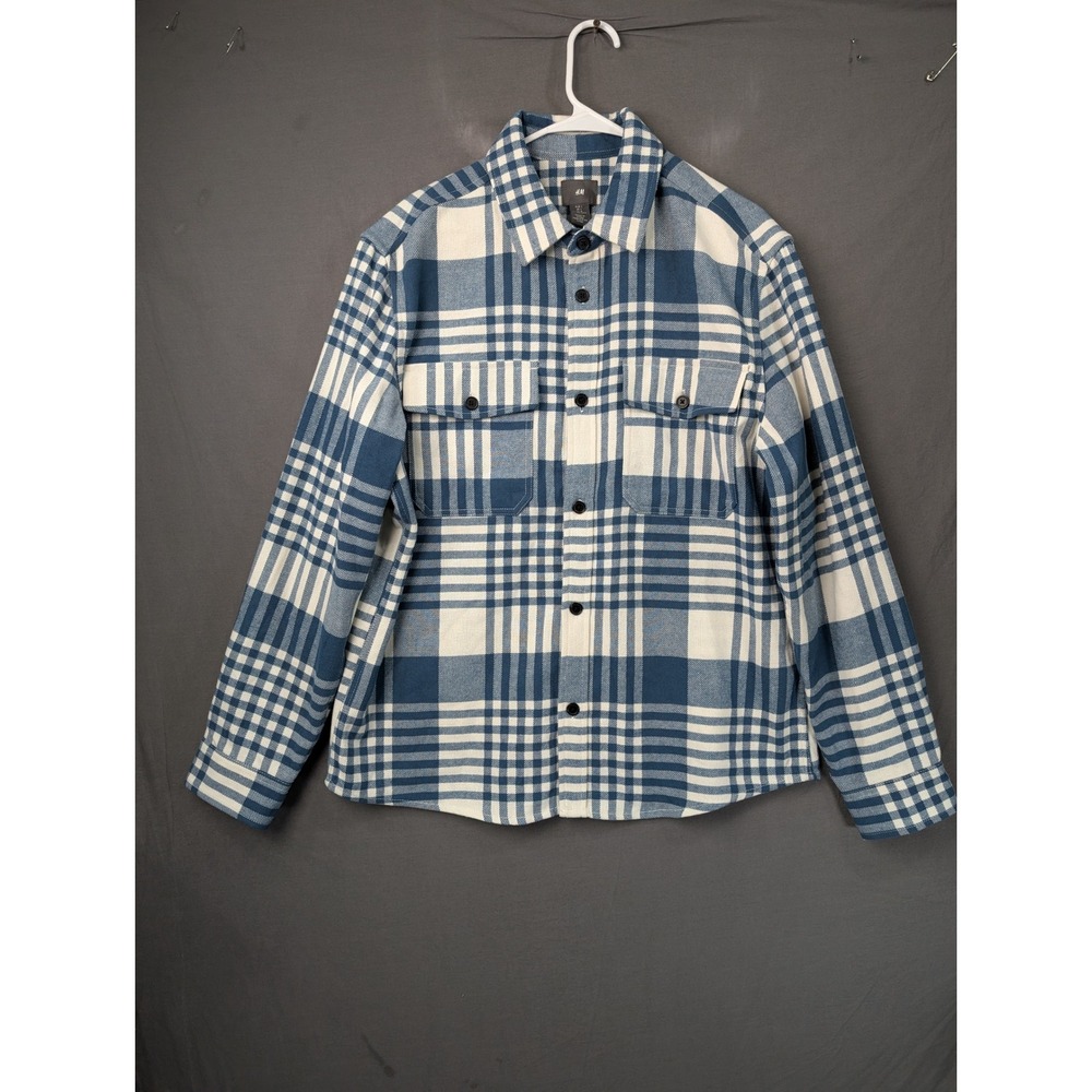 HM Mens Blue White Plaid Flannel Shirt Jacket 0875217 6